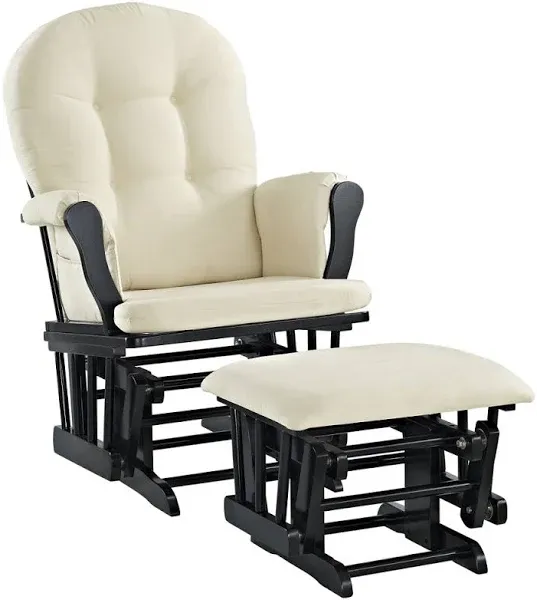 Angel Line Windsor Glider and Ottoman Black Finish and Beige Cushions