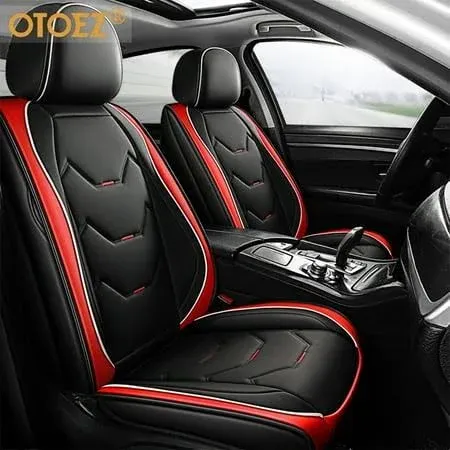 Leather Car Seat Covers,Breathable Waterproof Automotive Seat Covers, Universal Anti-Slip Car Seat Protectors Driver Seat Cover for Sedans SUV Pick-up Truck (Black, 5PCS Full Seat)