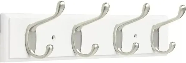 Liberty Hardware Hooks 15.85" Rail with 4 Heavy Duty Coat and Hat Hooks in Pure FBHDCH4-WSE-R