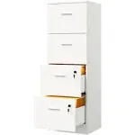 DWVO 4-Drawer File Cabinet with Lock, Filing Cabinet for Letter A4-Sized Files, Upgraded, White