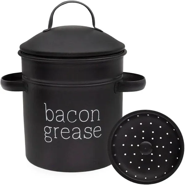 AuldHome Design AuldHome Grease Container White Enamelware Bacon Grease Can with Strainer