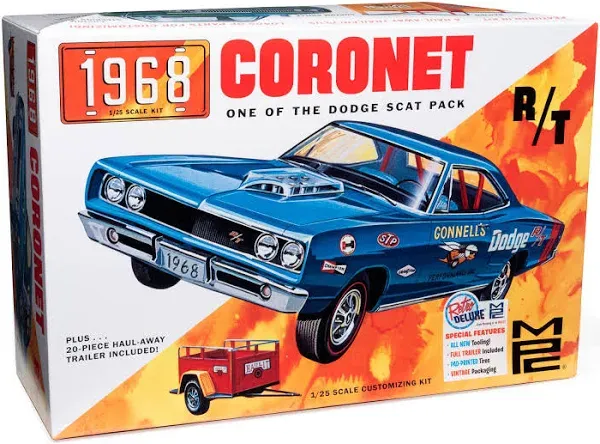 MPC 975 1:25 1968 Dodge Coronet Hardtop Car with Trailer Plastic Model