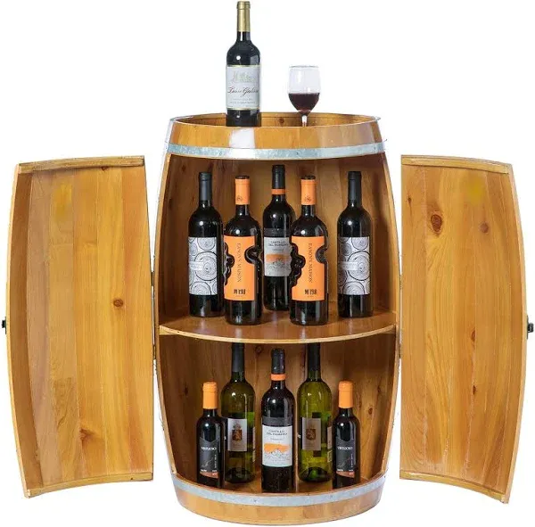 Vintiquewise Wooden Wine Barrel Shaped Wine Holder Bar Storage Lockable Storage Cabinet