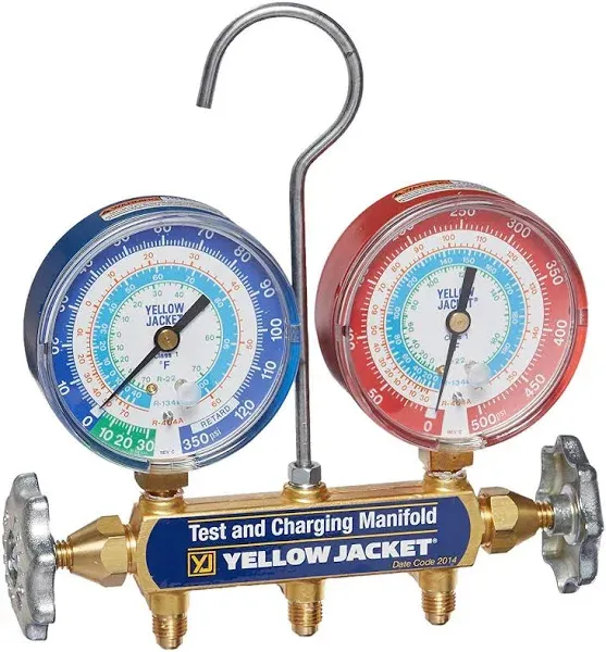 YELLOW JACKET Mechanical Manifold Gauge Set, Number of Valves: 2, +/-1.00% Gauge