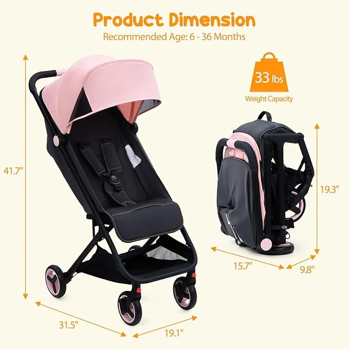 GARVEE Lightweight Compact Stroller, One Hand Fold, Airplane Friendly,