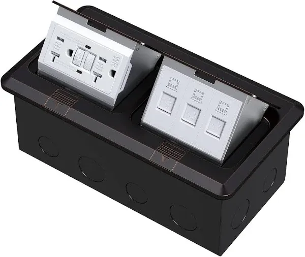 KYHSHJ Dual Pop-Up Floor Electrical Outlet Box Kit，20 Amp Stainless Steel USB TR Receptacle Outlet，3-Port RJ45 Datacom Receptacle，Oil Rubbed Bronze