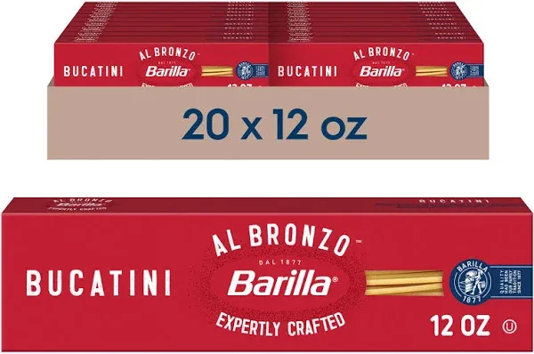 Barilla Al Bronzo Bucatini Pasta 12 oz. (Pack of 20), Bronze Cut Pasta Created from a Reserve Batch Durum Wheat, Non-GMO, Kosher