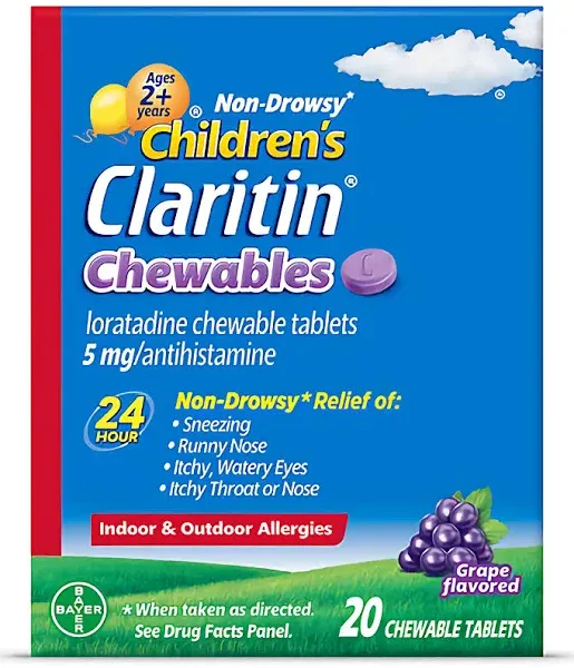 Claritin Children&#039;s 5 mg Grape 30 Tablet  DMGD BOX #3EE