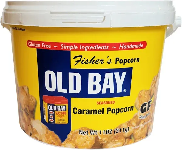 Fisher&#039;s Popcorn | Old Bay Caramel Flavor | 11oz Tub