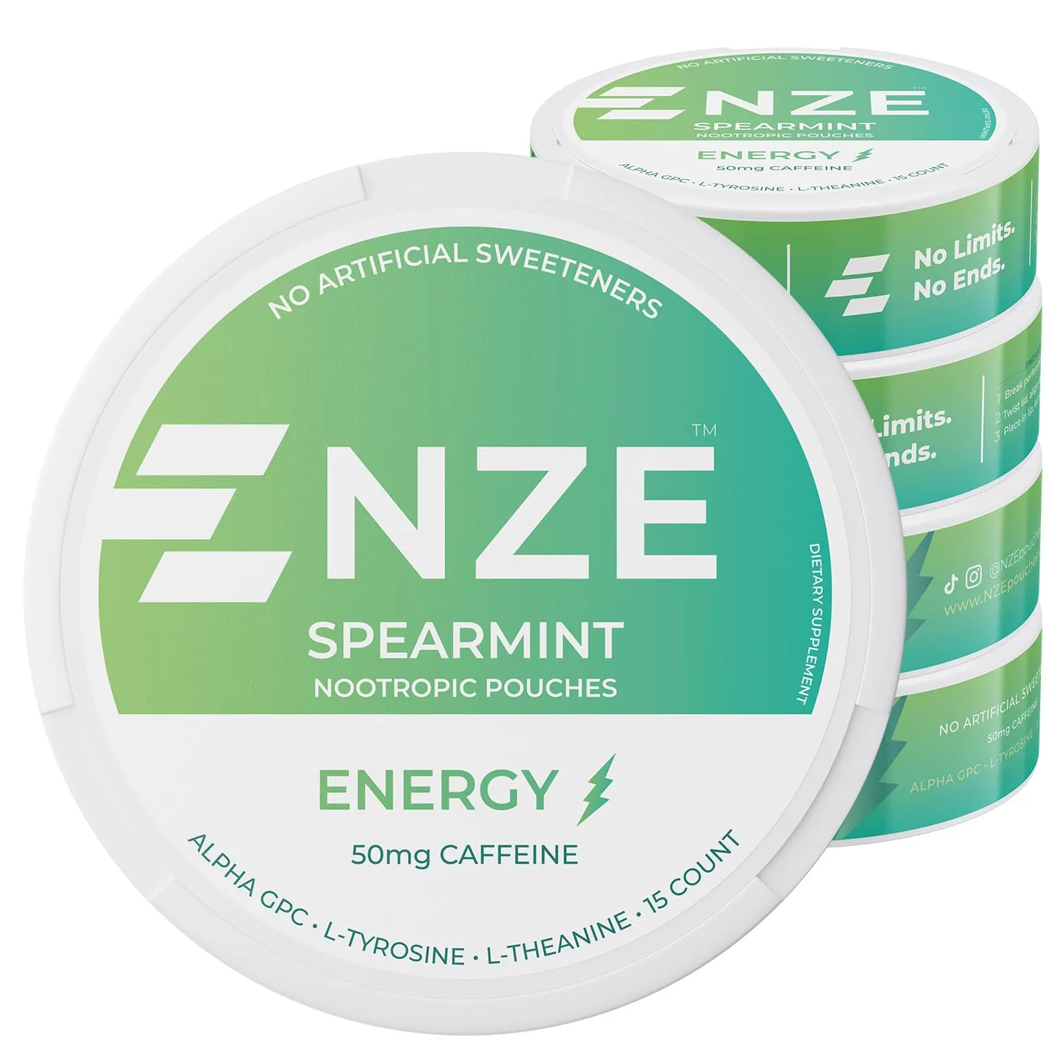 NZE Spearmint 50mg Caffeine Pouches 5 Pack