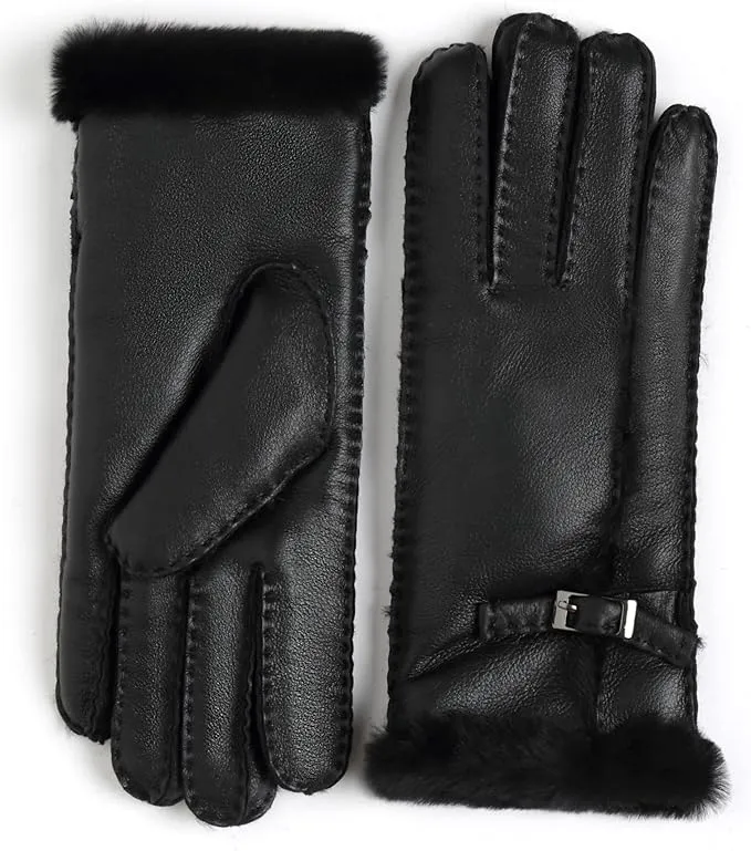 YISEVEN Women's Lambskin Shearling Leather Gloves