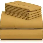 LuxClub Bed Linen Set, 6Pc King Microfiber Sheets, Medallion Gold, Deep Pockets, Wrinkle Free, Cooling, Hypoallergenic