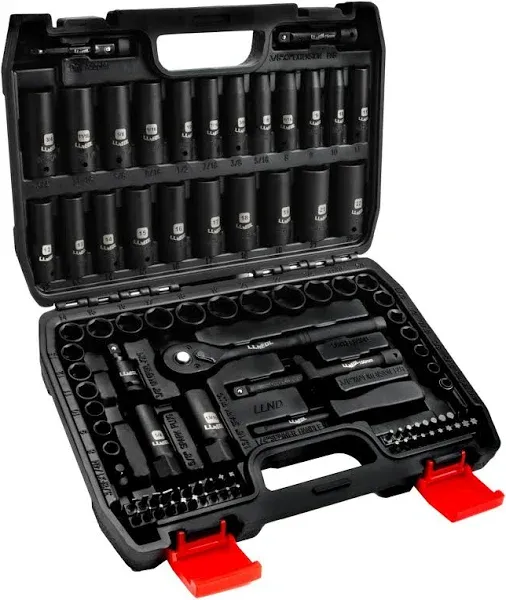 LLNEDL 3/8" Drive Impact Socket Set 95Pcs Spark Plug Socket 6 Point Metric & SAE from 5/16