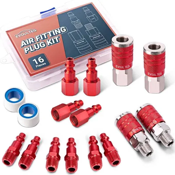 EVOULTES 16 Pieces Universal 1/4" NPT Air Hose Fittings Air Coupler Kit