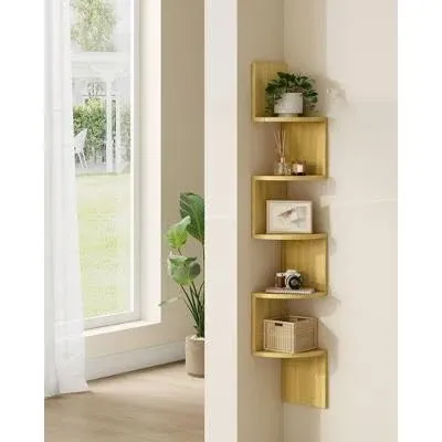 VASAGLE Corner Shelf Wall Mount 5-Tier Floating Corner Bookshelf