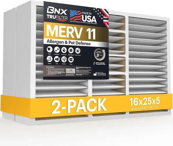 BNX TruFilter 14x14x1 Air Filter MERV 11 (6-Pack) - MADE IN USA - Allergen Defense Electrostatic Pleated Air Conditioner HVAC AC Furnace Filters for Allergies, Dust, Pet, Smoke, Allergy MPR 1200 FPR 7