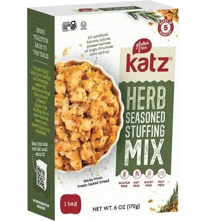 Katz Gluten Free Herb Seasoned Stuffing Mix Perfectly For All Your Holiday And Everyday Cooking Needs, With No Artificial Flavors, Colors, Or Preservatives - Dairy Free, Soy Free, Nut Free, Kosher 2-Pack (6 Oz)