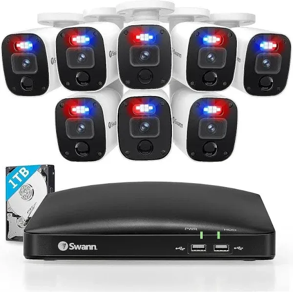 Swann Home DVR Security Camera System with 1TB HDD,8 Channel 8 Camera,1080p Video,Indoor or Outdoor Wired Surveillance CCTV,Color Night Vision,Heat Motion Detection,LED Lights,846808