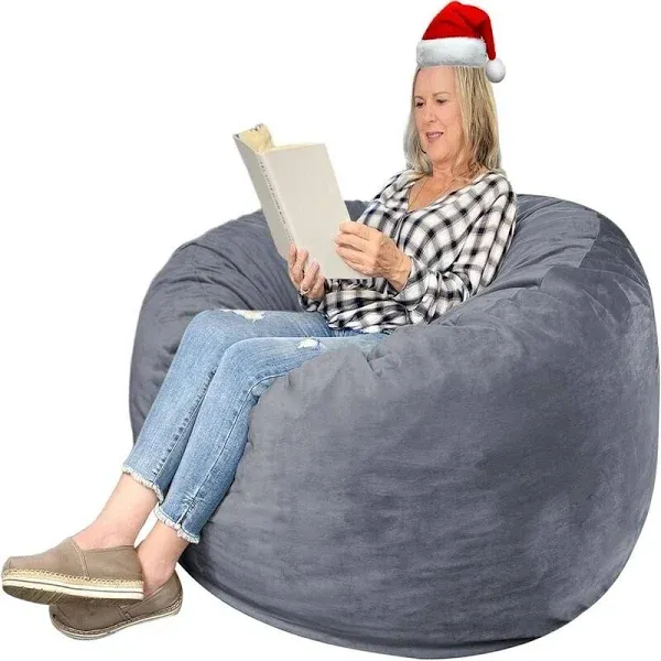  4FT Bean Bag Chair: 4&#039; Bean Bags with Memory Foam Filled Beanbag Large Grey