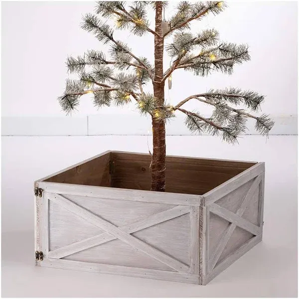 Glitzhome Washed White Wooden Tree Collar