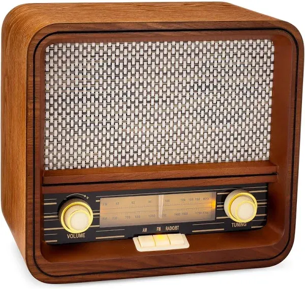 Classic Vintage Retro Style AM/FM Radio with Bluetooth &amp; Aux-In - Handmade Woode