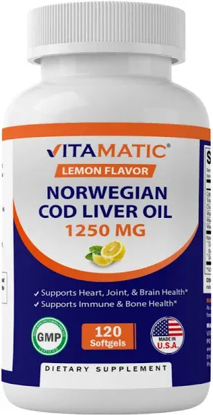 Norwegian Cod Liver Oil 1250mg 120 Softgels (lemon Flavor)