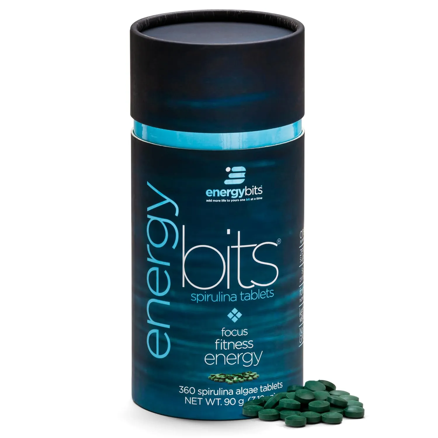 ENERGYBITS - Organic Spirulina Tablets - Plant-Based Algae Superfood - for Focus, Fitness, Energy - Plant Protein - Gluten Free - Collagen, Vitamin B12, Omega 3 - Keto & Vegan - 360 Algae Tablets