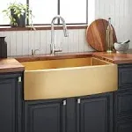 Atlas 36" Farmhouse Single Basin Stainless Steel Kitchen Sink with Curved Apron Signature Hardware Finish: Matte Gold