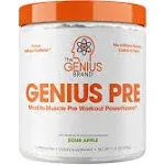 Genius Pre Workout Powder, Sour Apple All Natural Nootropic Pre Workout & Caffeine Free Nitric Oxide Booster Supplemen