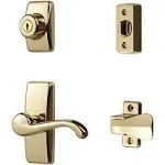 Door Lever with Deadbolt Lock for Storm and Screen Doors, Bright Brass (4-Pie...