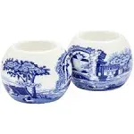 Spode Blue Italian Tealight Holders | Set of 2 Round Tealight Holders | Made of Fine Porcelain | 4 Inch Candle Holders for Home Décor and Housewarming Gift | Dishwasher Safe