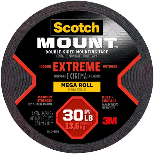 Scotch Extreme Mounting Tape, 1" x 11.1 yds, Black