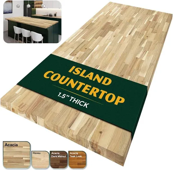 36 x 36 x 1.5 in Acacia Butcher Block Island Countertop, Unfinished Solid Wood Butcher Block Table Top for DIY Kitchen Island/Desktop/Dining Table