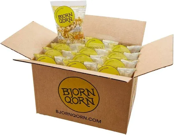 BjornQorn Spicy 12-Pack Popcorn - Vegan & Gluten-Free - Cheesy, Spicy, Umami - (12 3oz bags)