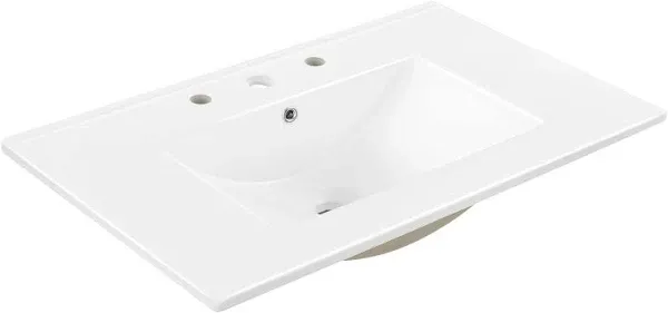 Jonathan Y Aubert 3-Hole Classic Contemporary Rectangular Ceramic Single Sink Basin Vanity Top