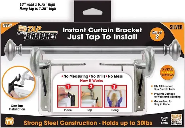 TAP BRACKET As Seen On TV Silver Steel Curtain Bracket 30 lb. - Total Qty: 1