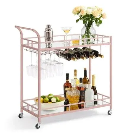 SONGMICS Wine Cart with 2 Mirrored Shelves