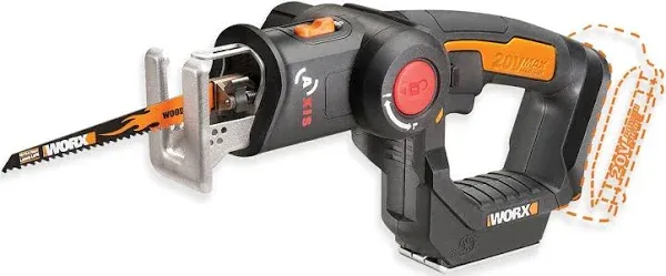 Worx 20V AXIS 2-in-1 Cordless Reciprocating Saw & Jig Saw, Orbital Cutting Reciprocating Saw, Pivoting Head Jigsaw Tool with Tool-Free Blade Change, Power Share WX550L – Battery & Charger Included