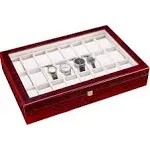 24 Slots Wooden Case Watch Display Box for Men Women Glass Top Collection Box...