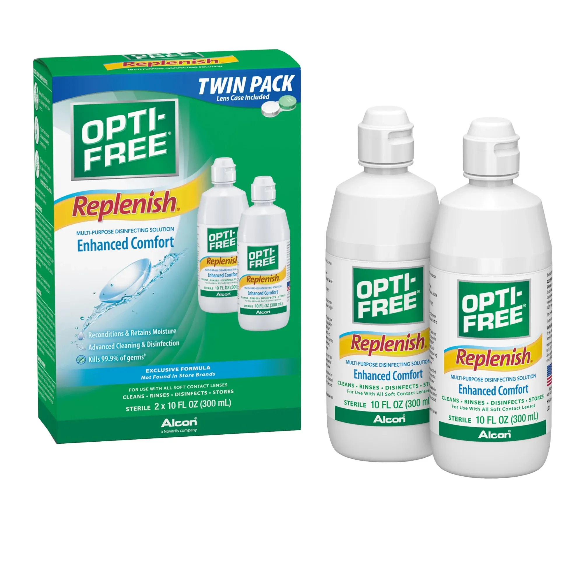 OPTI-FREE Replenish Multipurpose Contact Lens Disinfecting Liquid Solution, Two 10oz Per Pack