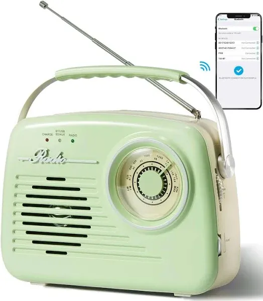 Small Radios Portable AM FM, Vintage Transistor Radio with Bluetooth, Battery Operated and Plug in Wall Retro Radio for Home/Outdoor, Strong Reception, Large Dial Easy to Use, Christmas Seniors Gifts