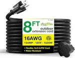 Gogreen Power 16/3 SJTW 8ft Heavy Duty Extension Cord, Gg-13708bk - Black