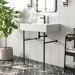 DeerValley 30"x17" Rectangular Console Bathroom Sink,Free Standing 30 Inch Stainless Steel Support Pedestal Legs,Wall Mount Lavatory Sink with Overflow DV-1CS0118G,Gold