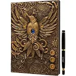 DND Notebook / Journal, Unique 200 Page Book with 3D Gold Phoenix Embossed Faux Leather Cover with Pen- Ideal for Dungeons & Dragons / D&D. Great RPG