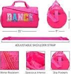 Dance Duffle Bag for Girls, Kids Travel Bag with Adjustable Carry on and Handy Pouch, Dance Accessories for Girls, Teens (Black/Multi)