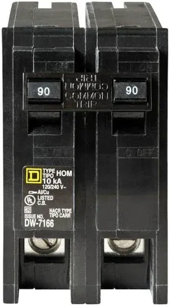 Square D Circuit Breaker Homeline 90 amps Plug In 2-Pole HOM290CP