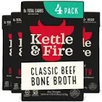 Beef Bone Broth Soup by Kettle and Fire, Pack of 4, Keto Diet, Paleo Friendly, Whole 30 Approved, Gluten Free, with Collagen, 10g of Protein, 16.9