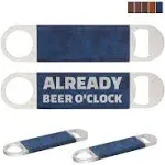 PYD Life 8 Pack Stainless Steel Flat Bottle Opener with Blue Leather Handle Blanks 1.6" x 7" for Glowforge xTool Laser Engraing Custom Name Text