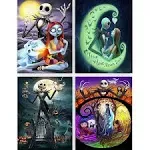 GemZono 4 Pack Diamond Painting Kits for Adults DIY 5D Jack&Sally Halloween Diamond Art Paint with Round Diamonds Full Drill Nightmare Gem Art Painting Kit for Home Wall Decor Gifts(12x16inch)