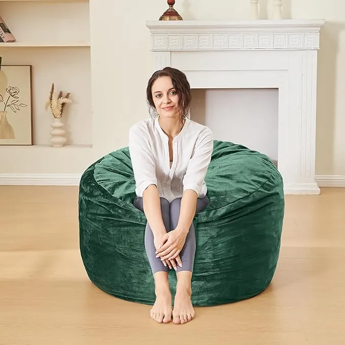 Bean Bag Chairs for Adults - Memory Foam Furniture BeanBag Chair - Kids/Teens Sofa with Soft Micro Fiber Cover - Round Fluffy Couch for Living Room Bedroom College Dorm - 3 ft, Green